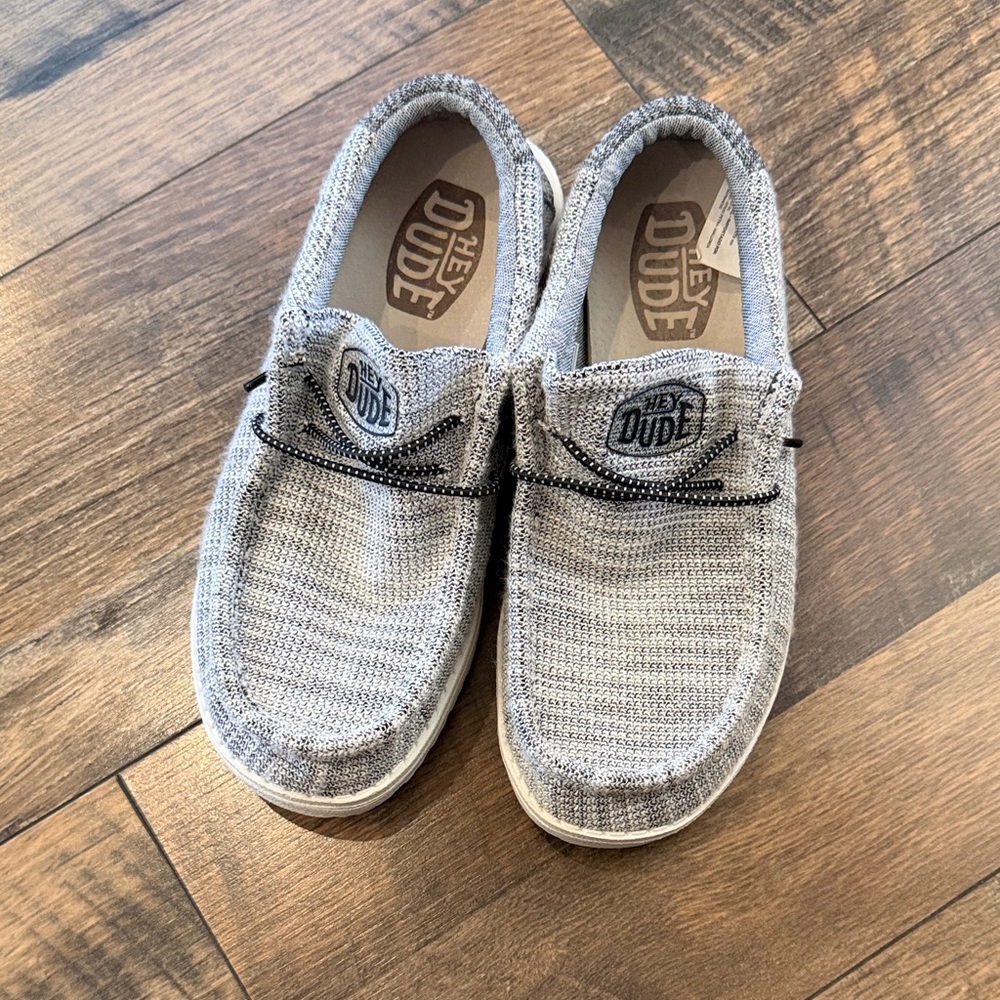 Hey Dude Gray Knit Slip-On Shoes with Black Accent Laces